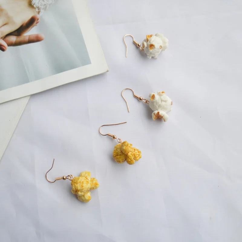 

3D foods popcorn exaggerated personality ear clip studs earings christmas holiday gift