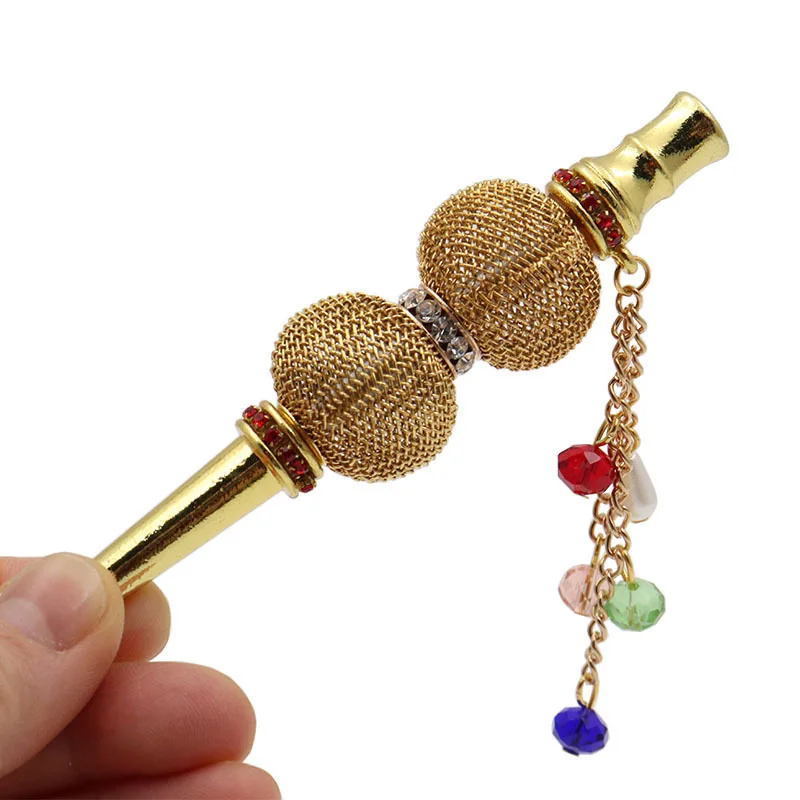 

HH383 Hot-selling Arabic Hookah Accessories Mouth Tips Creative Double Bead Metal Nozzle Hand-set Diamond Cigarette Pipe, 7 colors