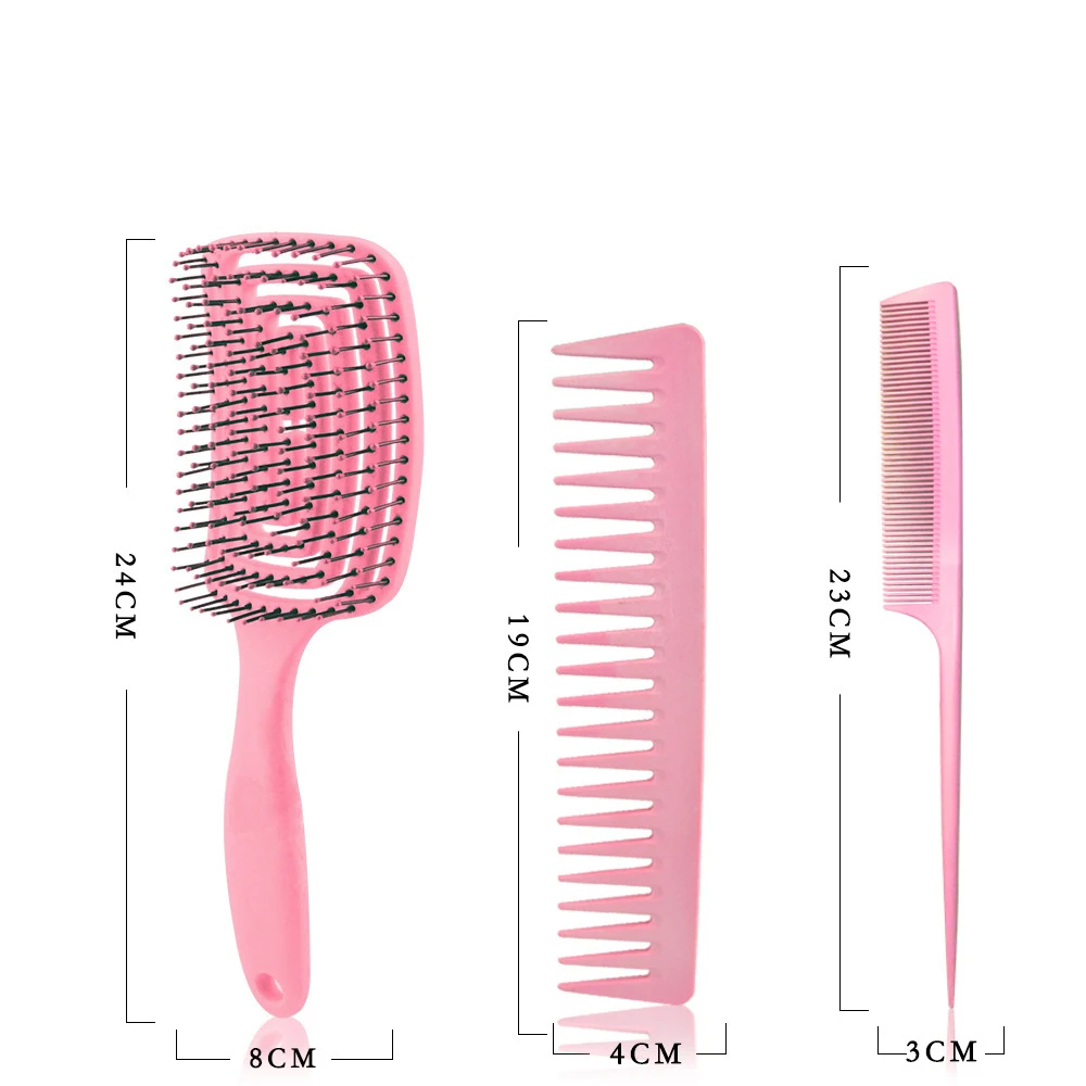 

Best Price Hot Selling Good Quality 3pcs Special Personalized Pink Square Magic ABS Hair Comb Brush for DIY Salon Styling