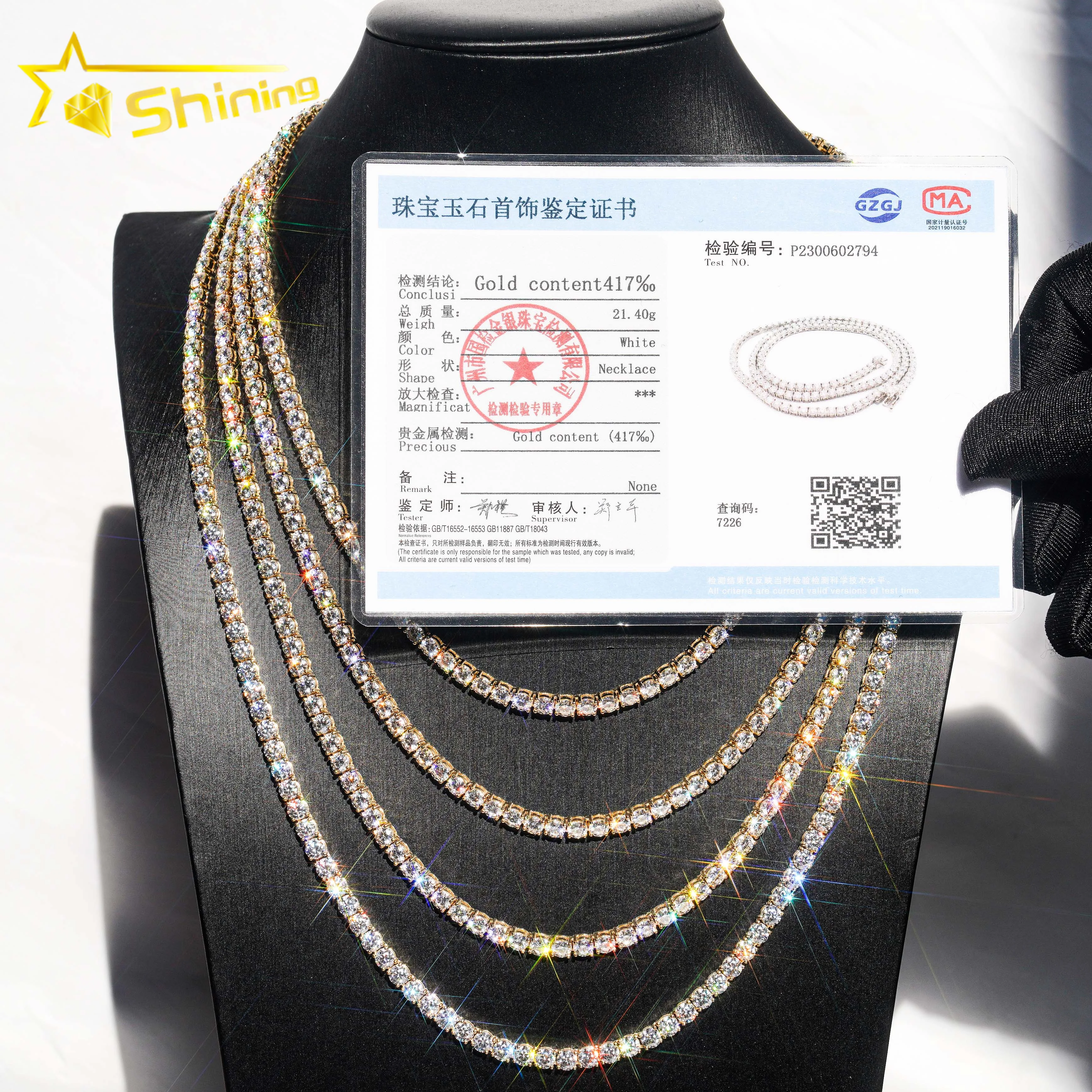 

Hot Selling 3MM 10K Solid Gold VVS Moissanite Hip Hop Jewelry Chain Necklace Bracelet Men Tennis Chain