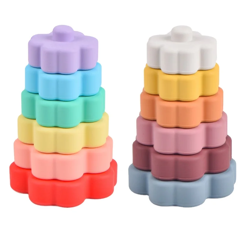 

High Quality Food Grade Soft Toddler Developmental Early Educational Infant Nesting Games Baby Silicon Stack Toy