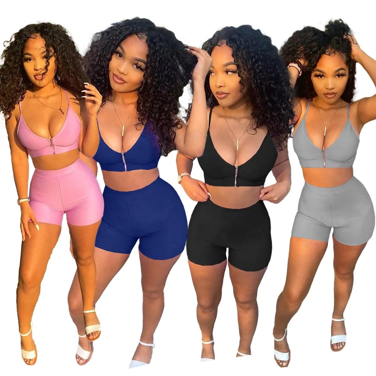

MT164-8072 2021 wholesale ladies solid color personality zipper fashion sexy sports two-piece set women clothing sets