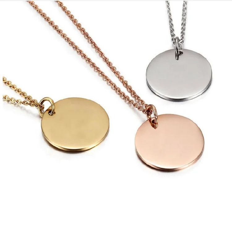 

Custom logo disc round 18k gold engraved metal coin blank pendant necklace