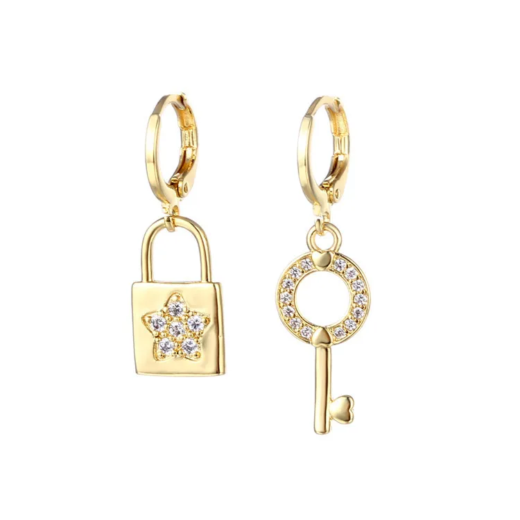 

RTS Hypoallergenic Jewelry Gift Simple Delicate Handmade Lightning Women Drop 14K Gold Huggie Cross Dangle Hoop Earring