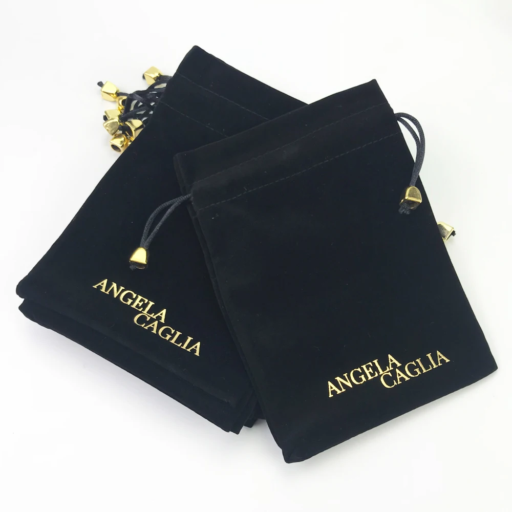 

Foil Gold logo Luxury Velvet Drawstring Jewelry Bag Pouch