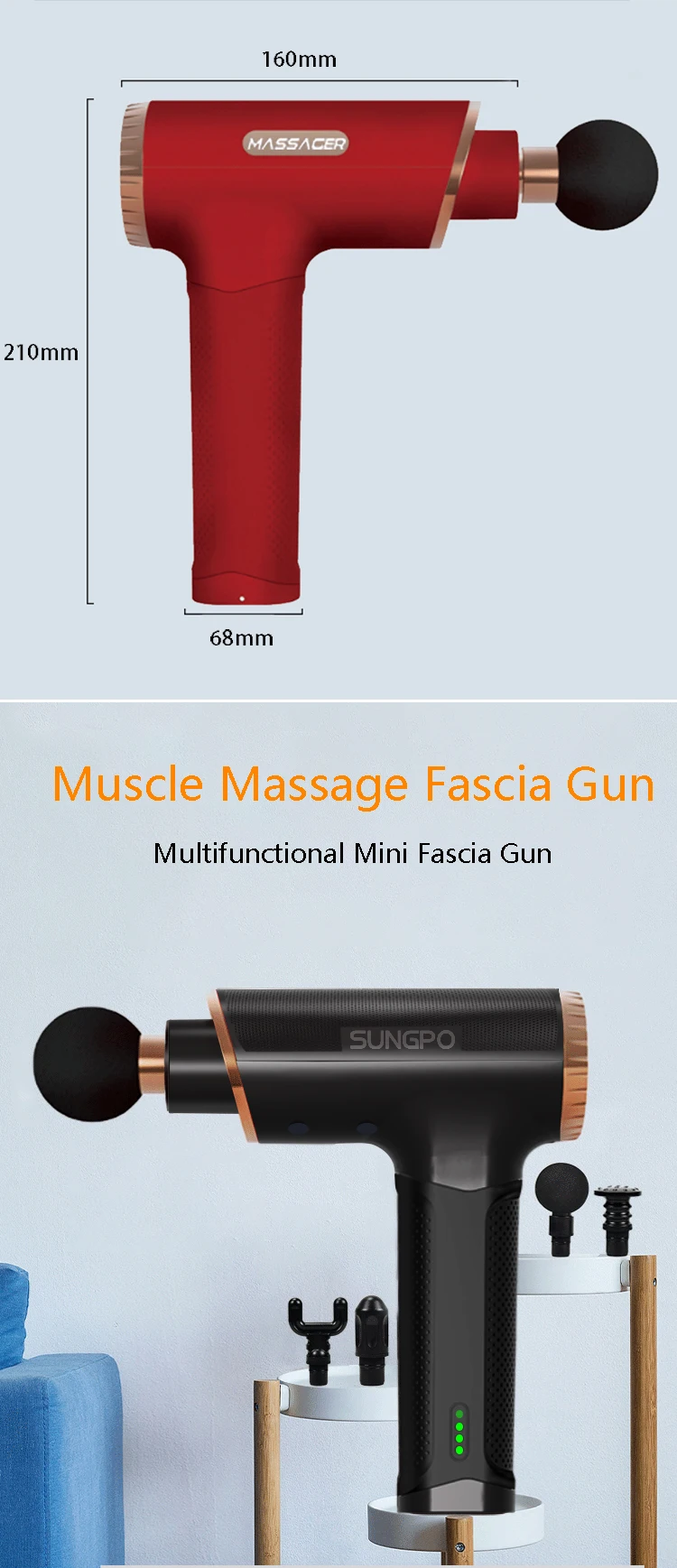 Ultra Quiet Deep Tissue Vibration Muscle Massager Device with 20 Speeds Adjustment and 6 Heads