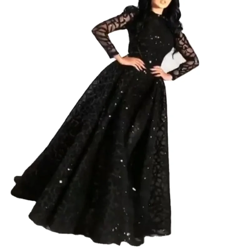 

Luxury Black Long Sleeve Long Gown Bling Party elegant Evening dresses women, Picture