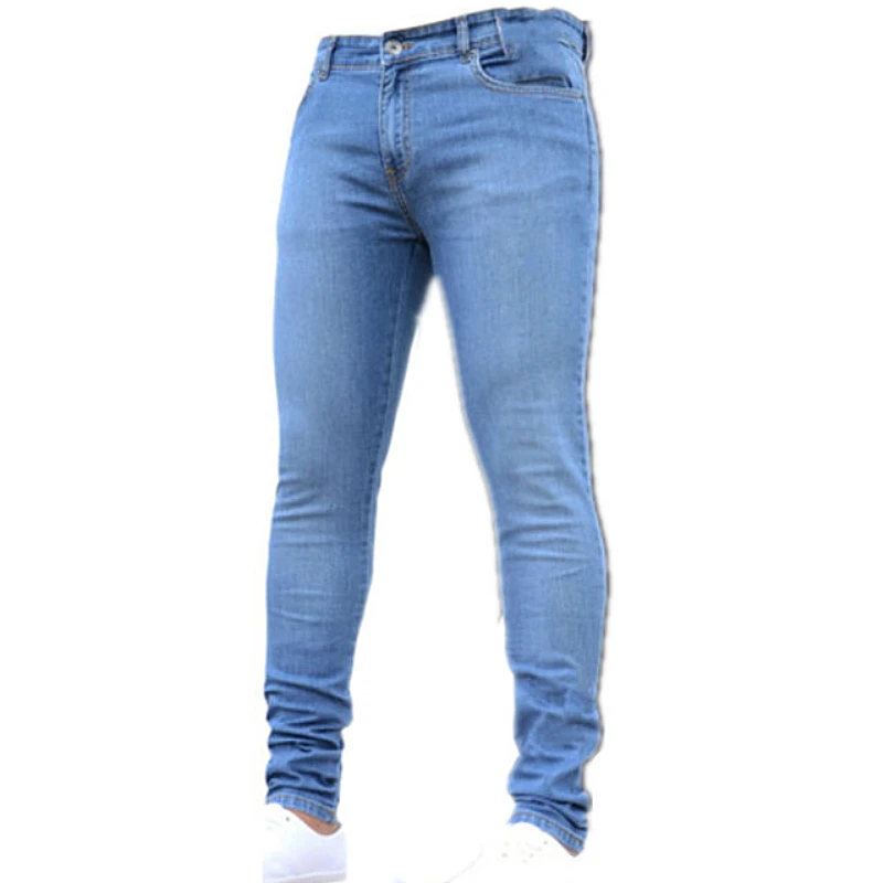 

Wholesale custom New men denim tight pencil long pants solid color outdoor jeans men casual trousers casual slim jeans