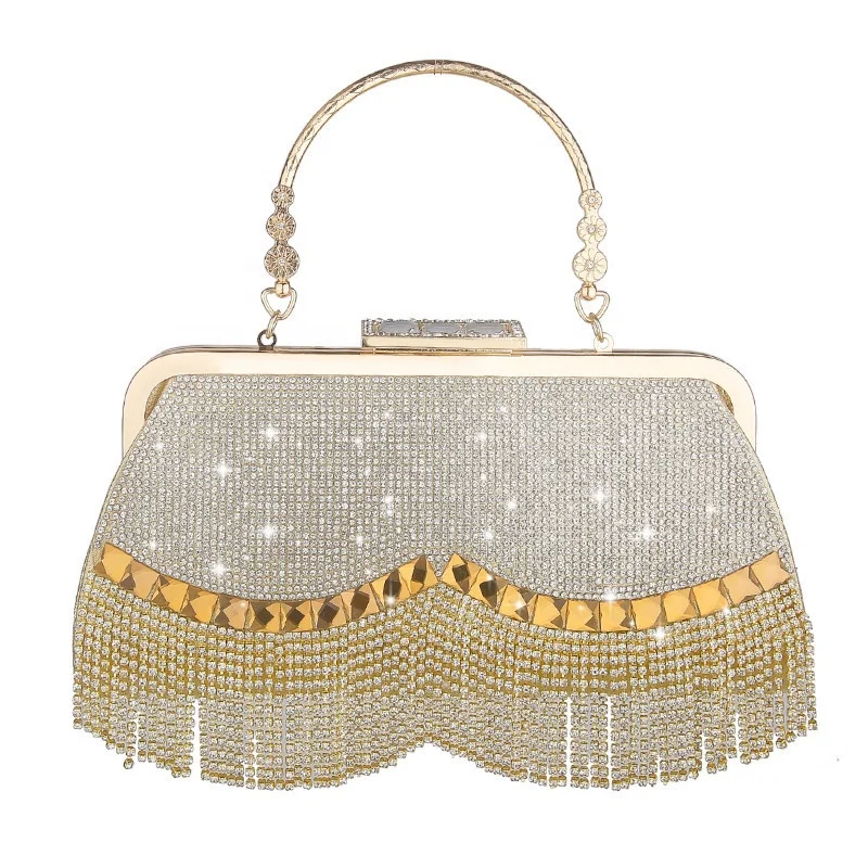 

Luxury Rhinestone Bridal Clutch Bag Sparkly Party Evening Crossbody Handbag, Golden