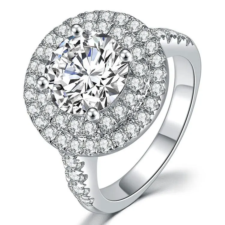 

European and American Luxury Women's 18K White Gold D Color 2 Carat Moissanite Engagement Diamond Ring Fast Shipping