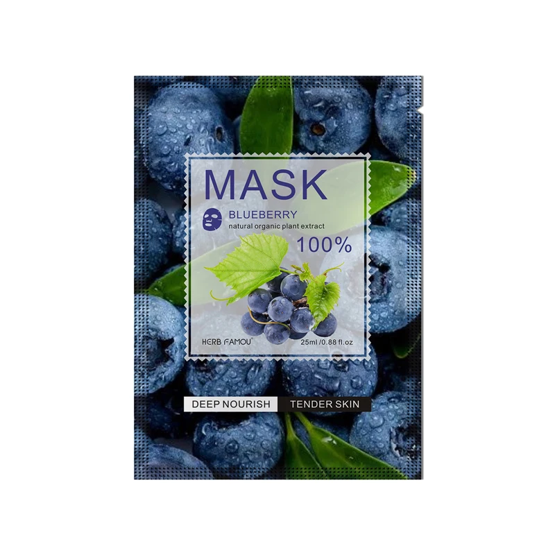 

Herb FAMOU Blueberry Fruit Mask Essence Moisturizing Soothing Nourishing Brightening Purifying Anti-aging Korean Mask Sheet, White color