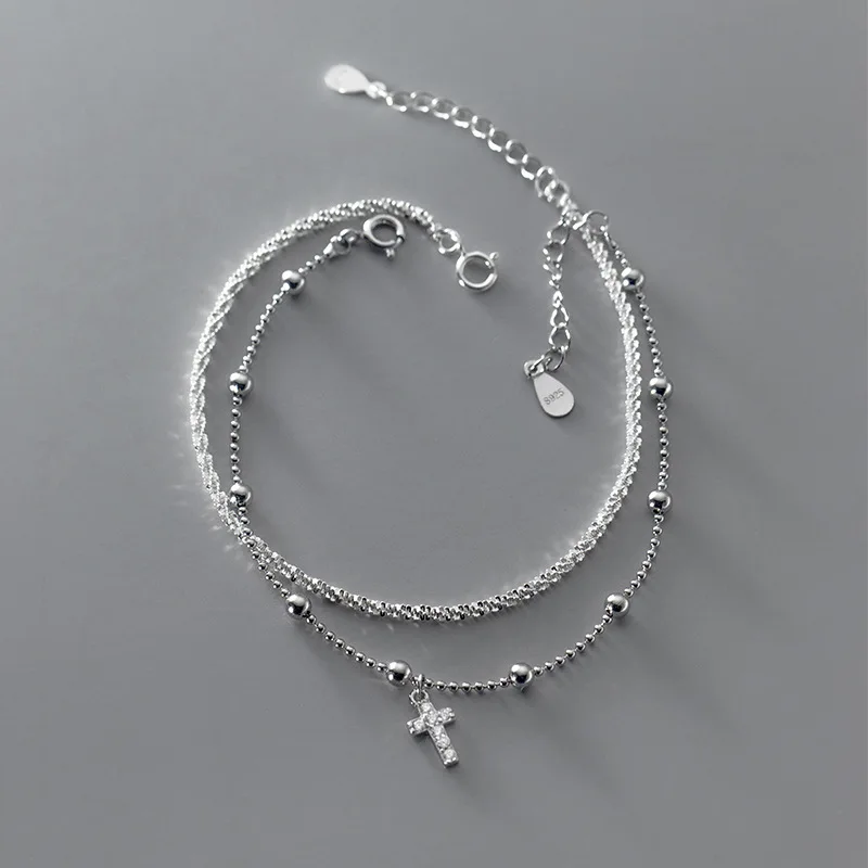 925 Sterling Silver Fashion Chain Link Bracelets Cross Zircon Paper Clip Chain Gold Plated Bracelets for Women