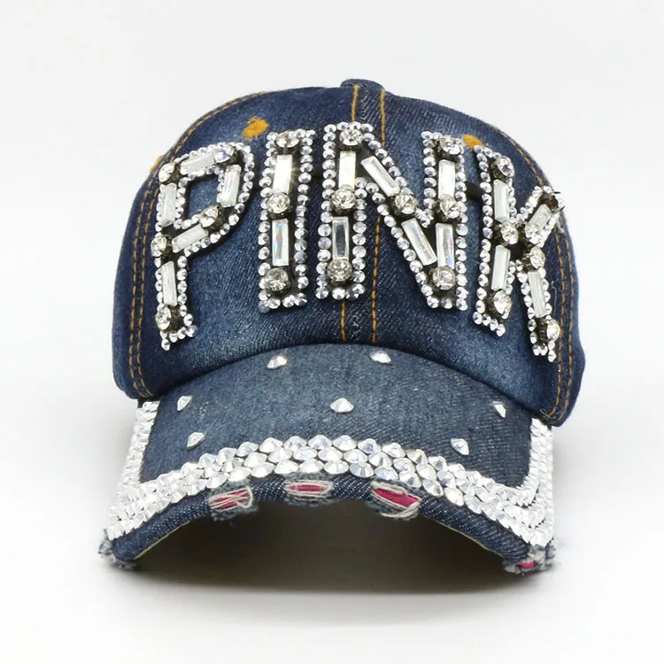 

5Colors Men's And Women's PINK Letters Washed Cowboy Hat Adult Fashion Diamond Sun Hat Personality Trendy, As pictures
