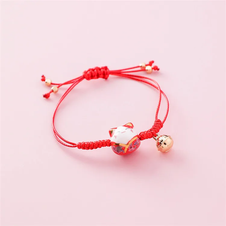 

Handmade Weave Adjustable Lucky Cat Pendant Rope Bracelets & Bangles For Women Gifts, Pink, red, green ,coffee,black,purple