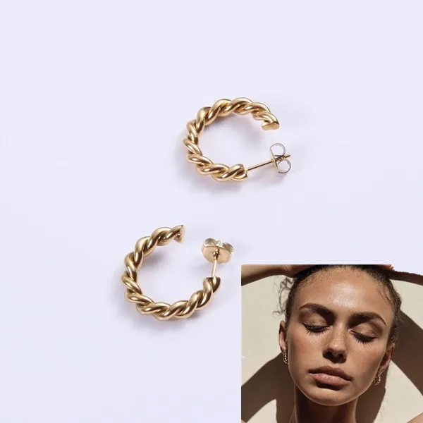 

2cm Stainless Steel Twisted Braided Hoop Cuffs Earrings 18K Gold Plated