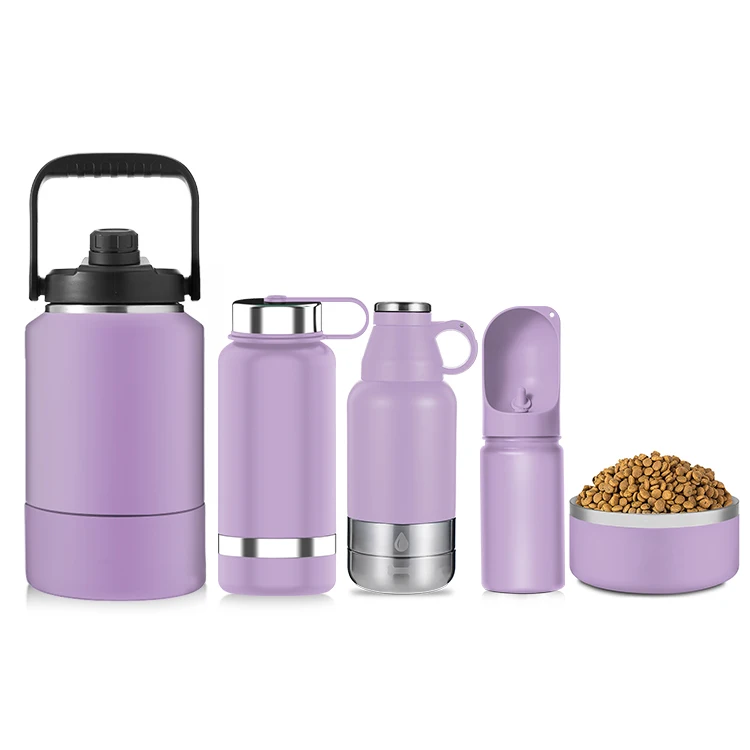 

18/32/64/128oz wholesale sets 3 in 1 double wall stainless steel bottles dog pet bowl customize color logo dog water bottle