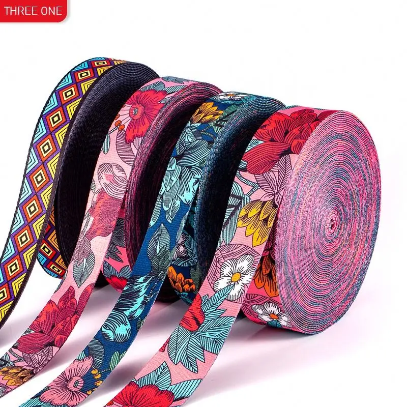 Hot Sale Jacquard Waist Backpack Shoulder Straps 38mm Elastic Web Band Accessories Polyester Cotton Print Pet Ribbon Bag Belts
