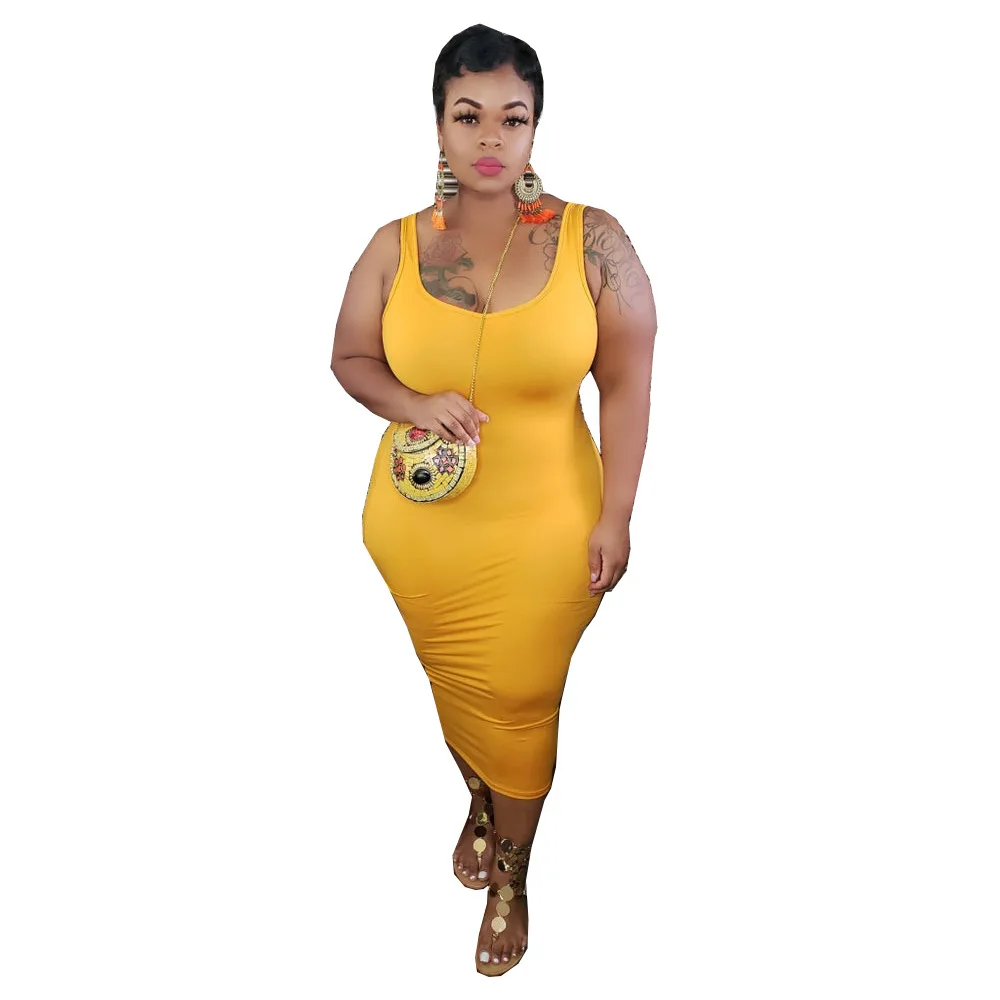 

2021 Summer Fashion Oversized Solid Plus Size Women Clothing Casual Sun Dress