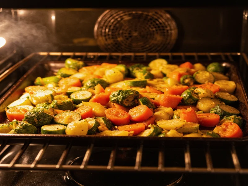 Vegetable scraps roasting in oven