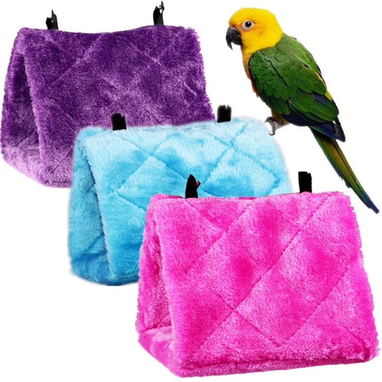 

Wholesale New Design Stable Solid Color Plush Bird Bed Pet Cave Honey Bag Bird Triangle Bed, As picture