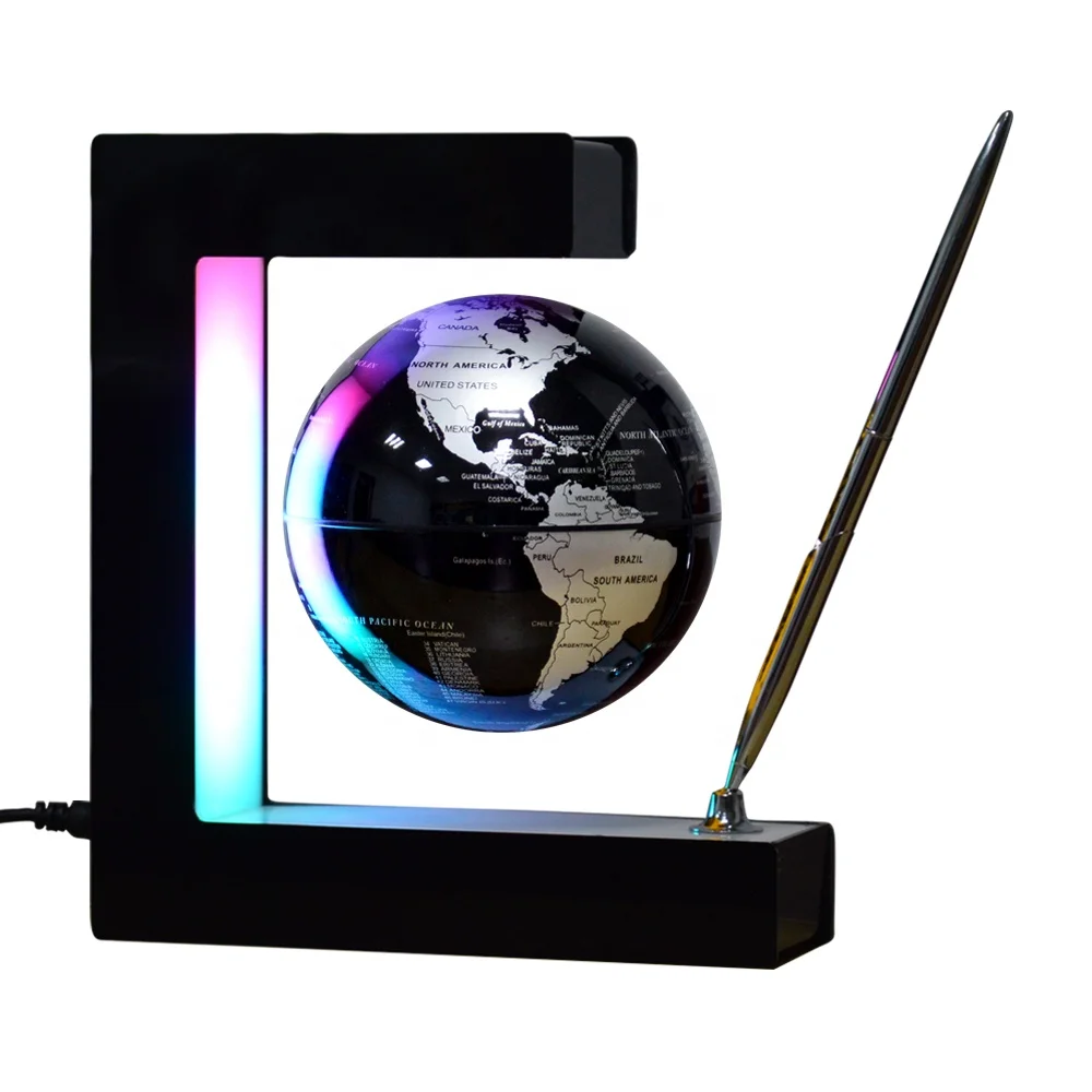 

New E shape magnetic floating and rotating 106mm globe with decorative pen