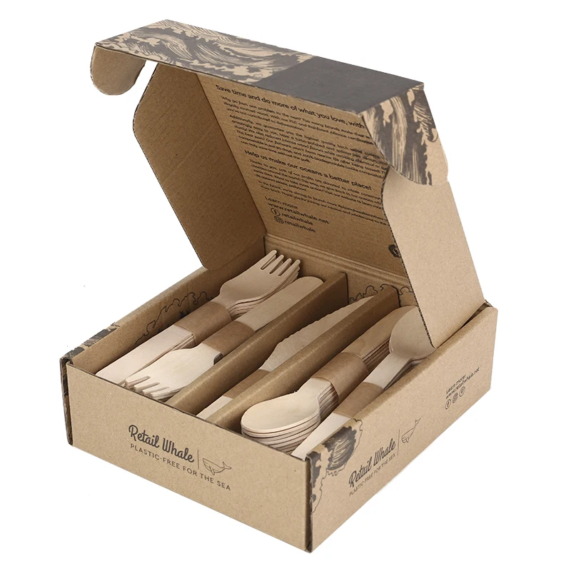 

100Pcs/box packaging hot selling Amazon gold coffee honey wooden disposable bamboo wood chopsticks spoon cutlery/flatware set, Natural