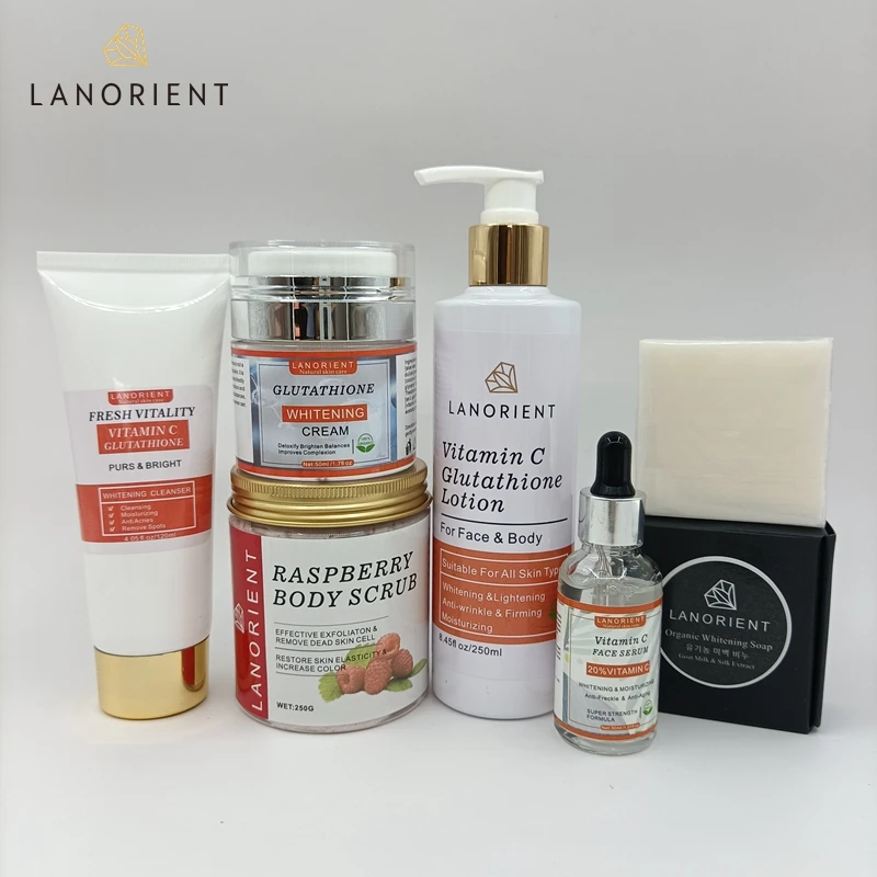 

Private label LANORIENT natural organic best l-Glutathione vitamin C moisturizing Brighten whitening skincare set for all skin