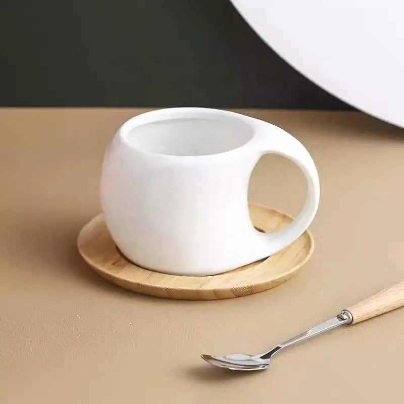 

Custom Logo Nordic Pottery Mug Handmade Letter Coffee Cup and Mug With Bamboo Tray Ceramic Promotional Gift Tea Cups & Saucers