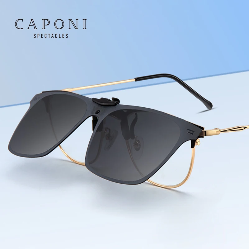 

CAPONI Factory Wholesale Unisex Square Metal Polarized Clip On Sunglasses