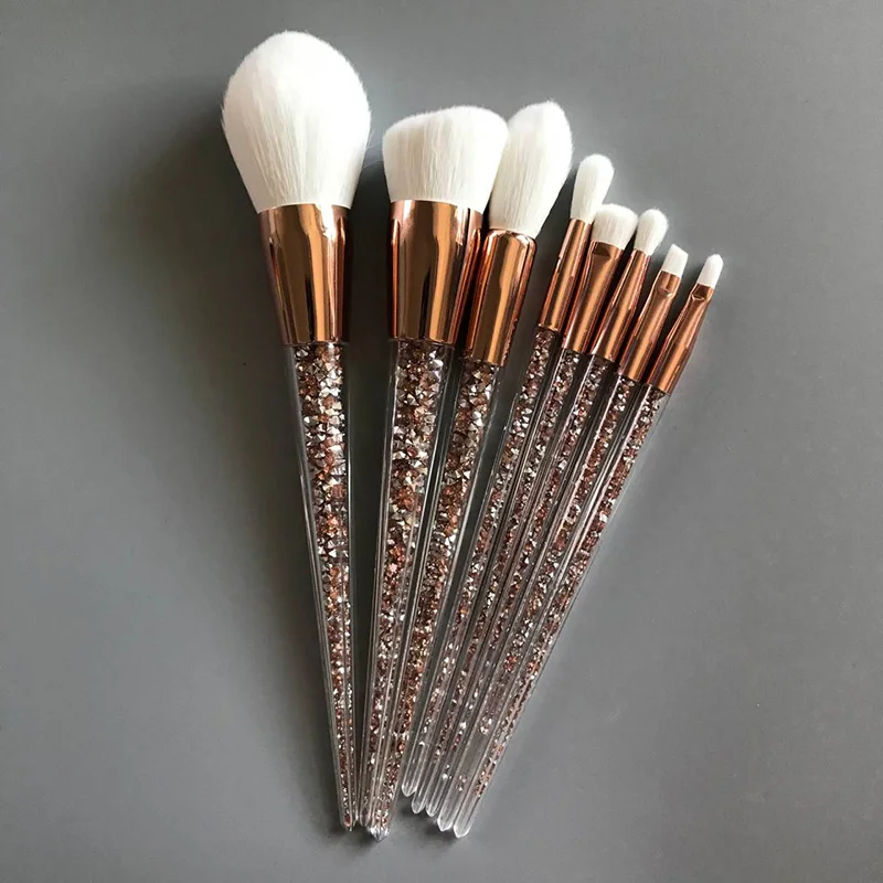 

8pcs private label luxury glitter makeup brush set fake goat hair diamond rose gold brushes sets crystal cosmetics brushes, Colorful options