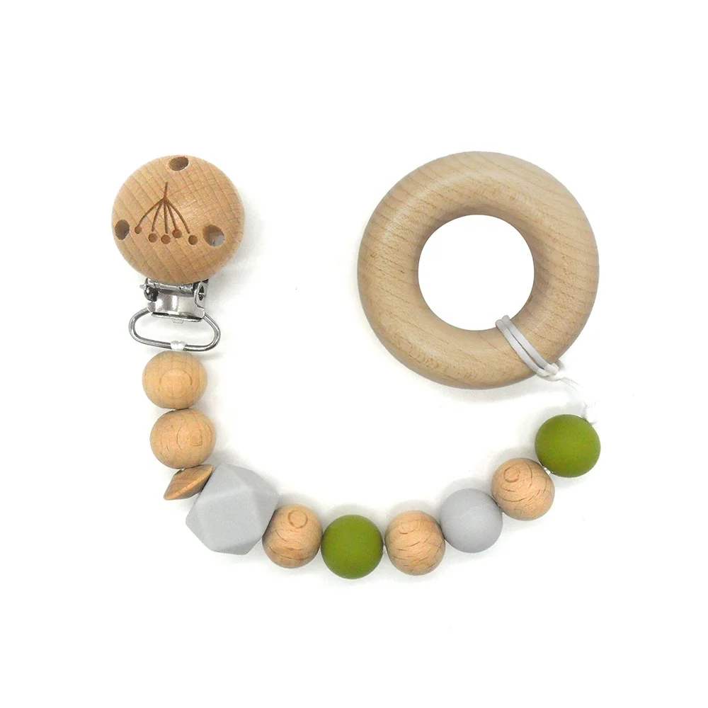 

Customised Wooden Pacifier Clip crochet Beads Dummy Clip Wooden Baby Pacifier Clip Chain, Much color