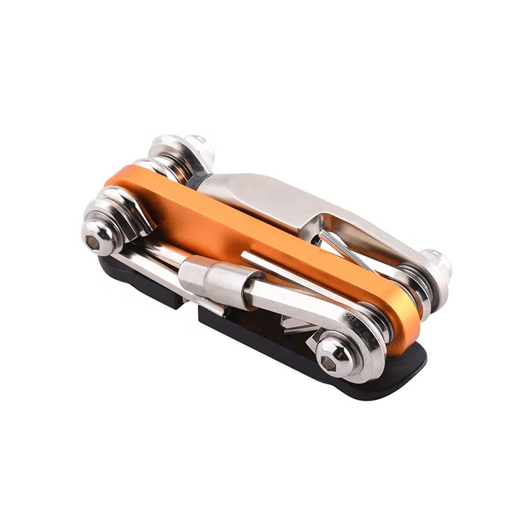 

Orange Black 2Cr13 Anodized Aluminum Handle 14 In 1 Professional Bicycle Tool Mini Repair Pocket Folding Tool Bicycle Portable