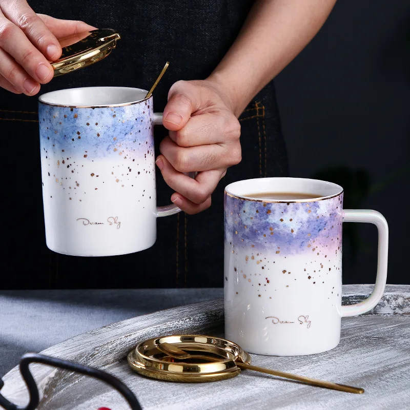 

2020 Hot Sale Sky Ceramic Mug Gradient Straight Ceramic Mug, Purple and blue