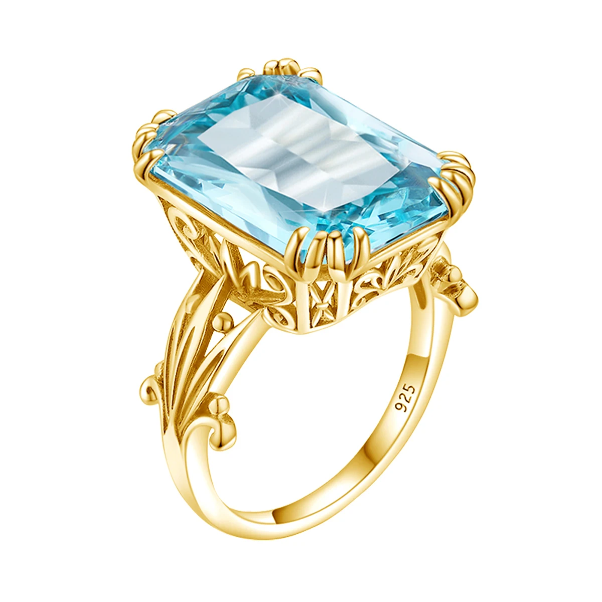 

Trendy Luxury 13*18mm Rectangle Skyrim Aquamarine Ring Women's Solid 925 Silver Gold Plated customized ring manufacturer