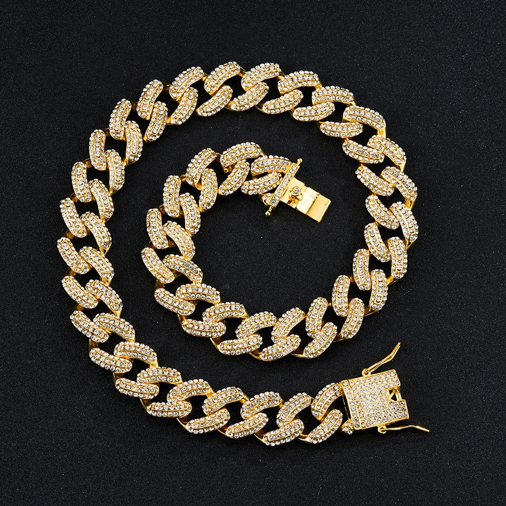 

39MM Iced Out CZ Cuban Link Chains Hip Hop Jewelry Gold Silver Rhinestone Necklace For Men Miami Rapper Bracelet Jewelry Set, Silver / gold color