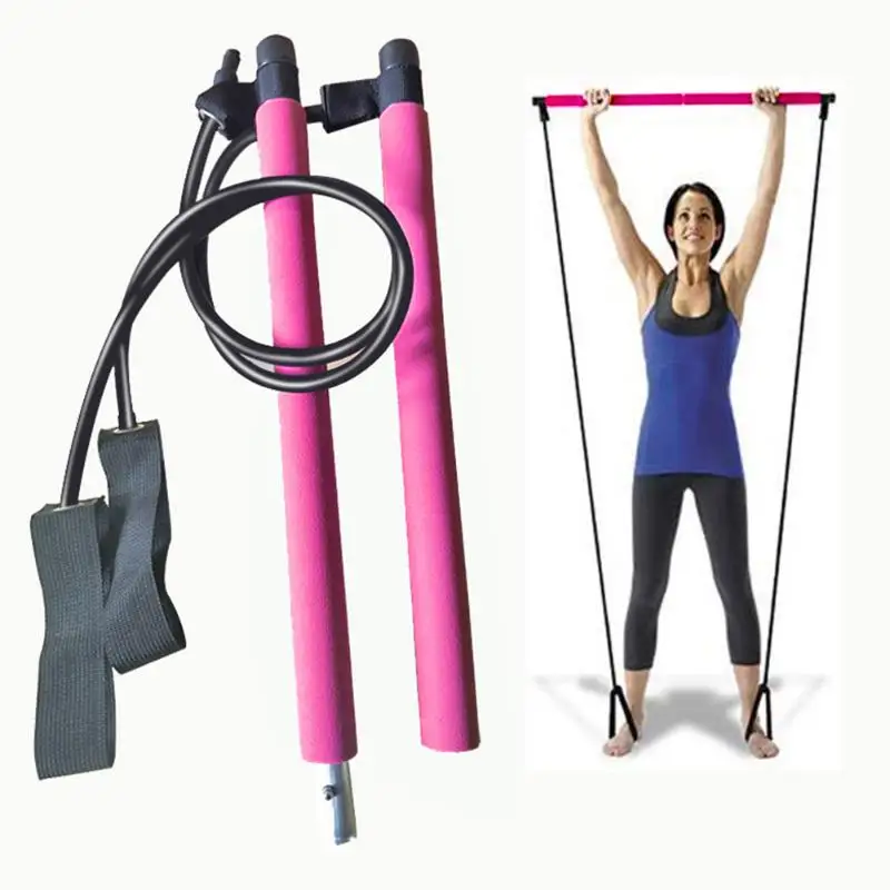 

Portable Pilates Stick with Resistance bands Home Gym Fitness Bodybuilding Rubber Tube Bands Yoga Exercise Workout Bar