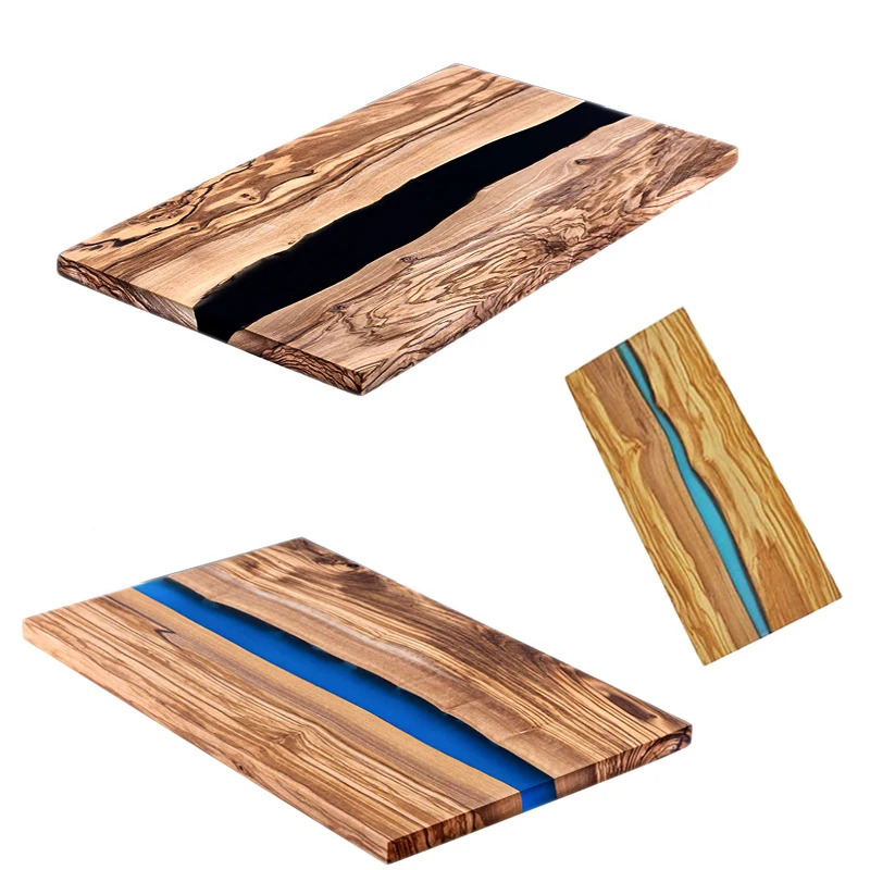 

Olive Wood luxury Cheese board Charcuterie board Cutting board Kitchen decor with Ocean Blue Resin River art