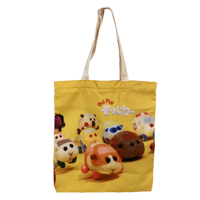 

In Stock Eco Friendly Hot Sale Custom Printing Japan Anime Guinea Pig Cart Cartoon Canvas Shoulder Tote Bags With Zipper