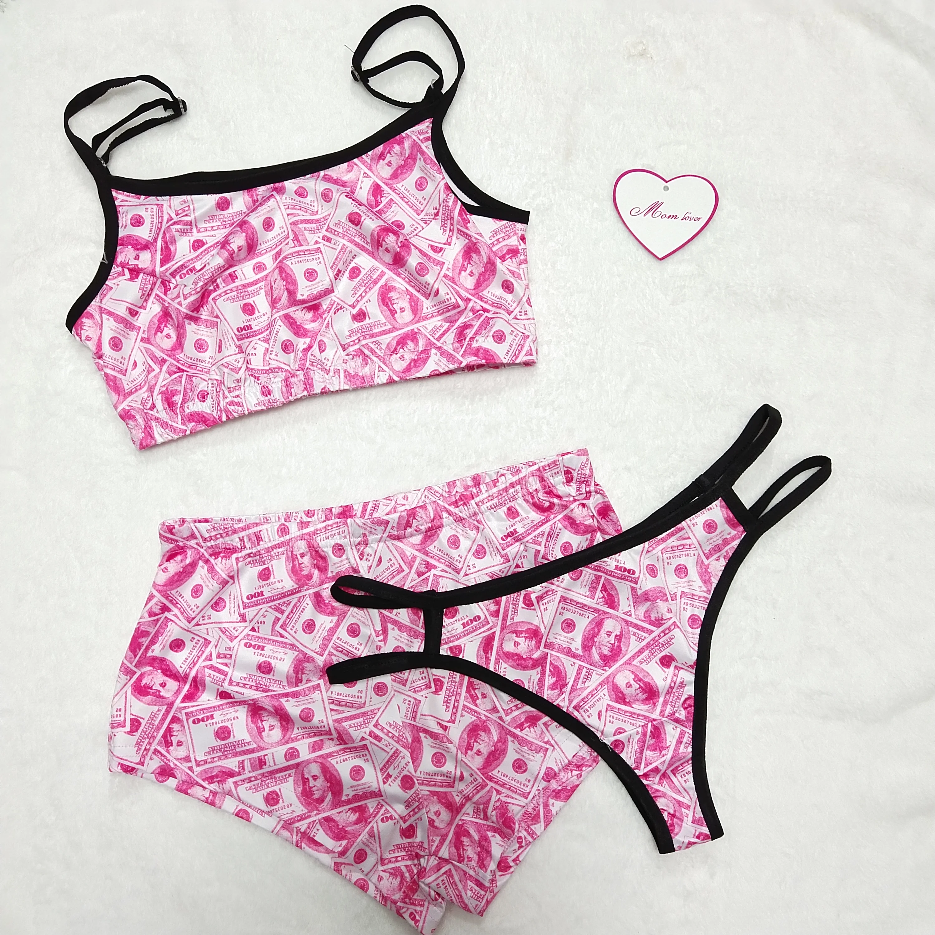 

High quality ladies tops and women's Panties sexy 3pcs women short sets loungewear Bra & Brief Sets, Picture shows