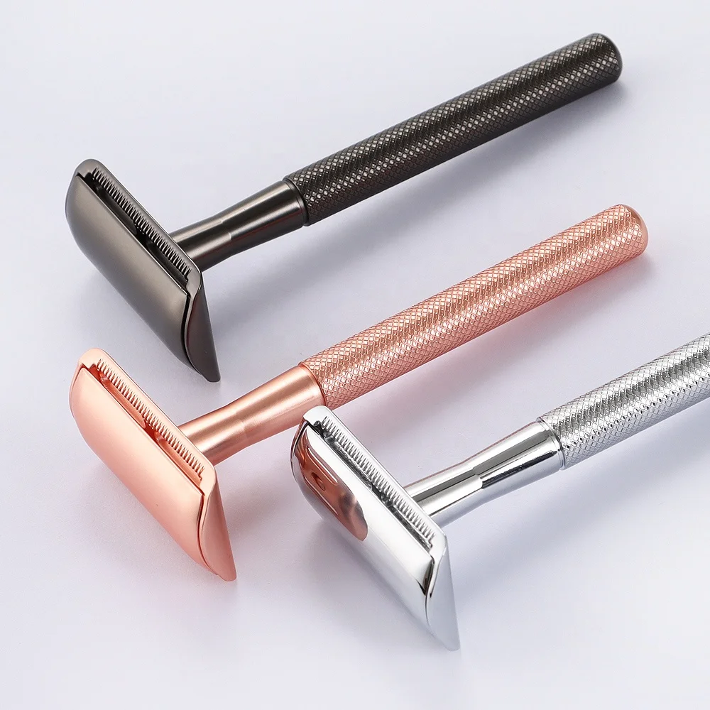 

High quality double edge blade metal safety razor brass handle shaving bikini razor for face, Customized color