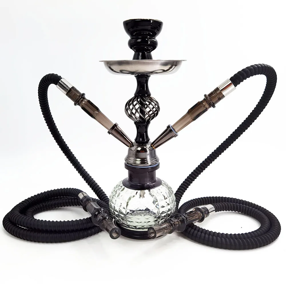 

iron Arab hookah flavor small size lantern shape base hollow out stem single and double hose bubbly shisha hookah set, Black