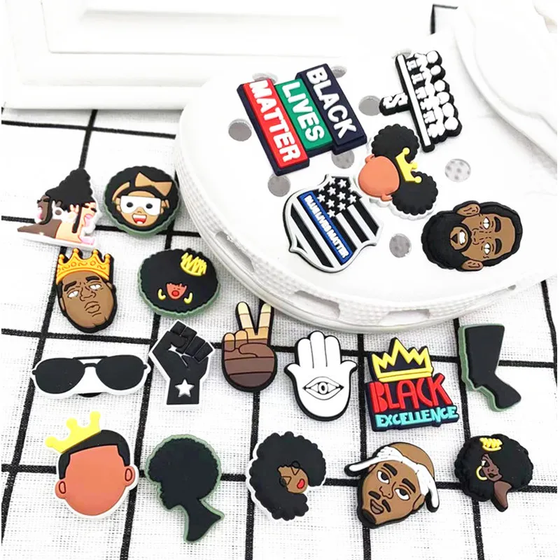

Summer Fashion Shoe Charms Black Designer Charms Lovely Character Series Mexican Shoes Charms, As picture