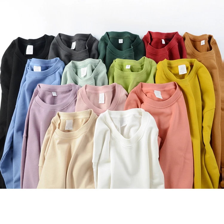 

Wholesale 100% Cotton Oversized Plain Solid Blank Bulk 330g Crew Neck Sweatshirt Sport Jogging Uniex Tracksuits For Men