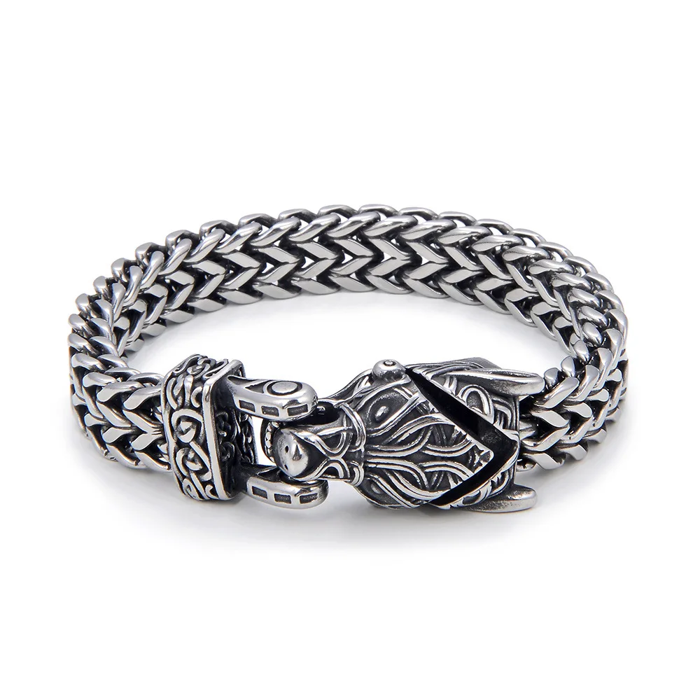 OAHLAN Fashion Jewelry ViKing Style Wolf Head Design Punk Vintage Link Stainless Steel Bracelets for Men