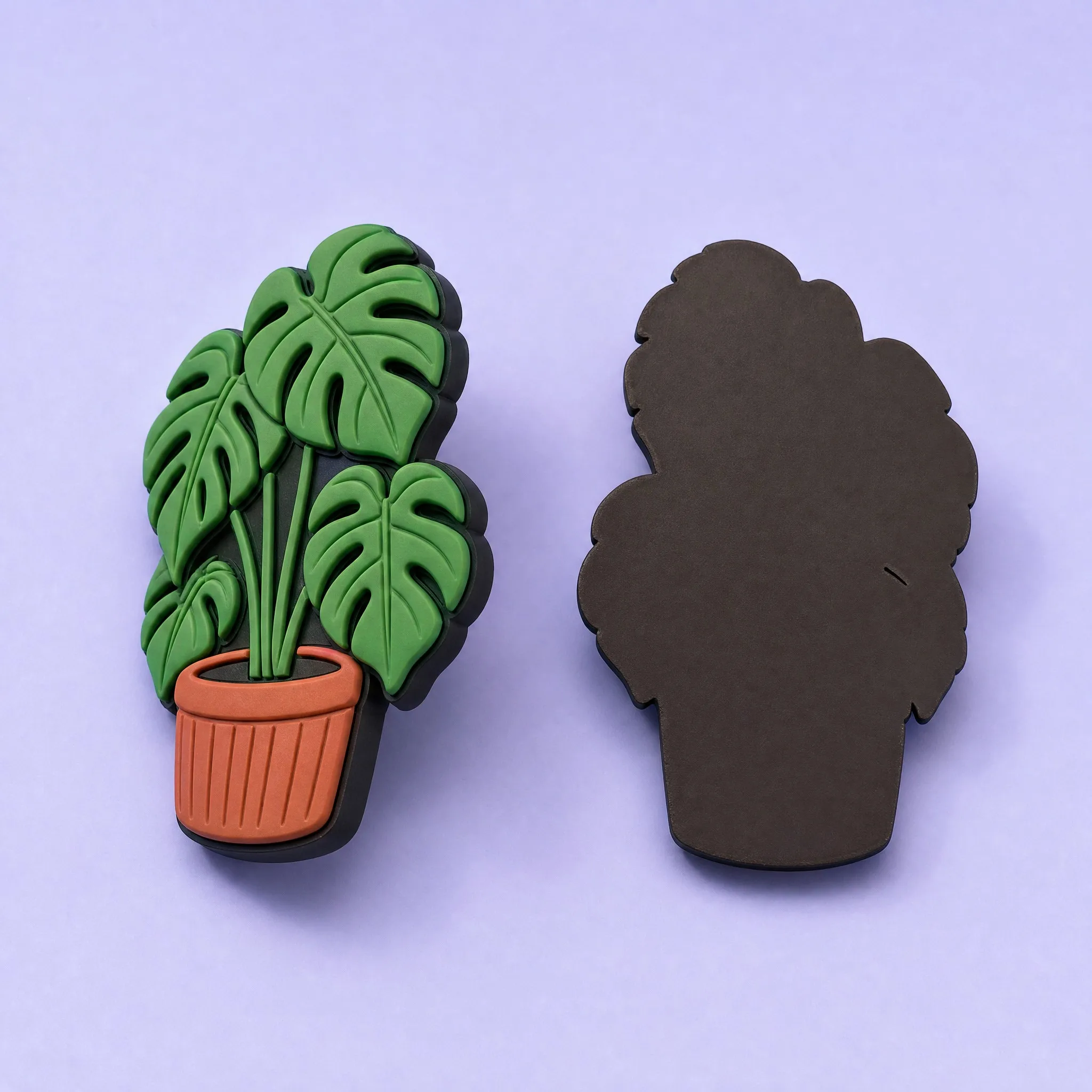 3D Soft PVC Monstera Potted Plant Magnet Front and Flush Magnetic Backing View