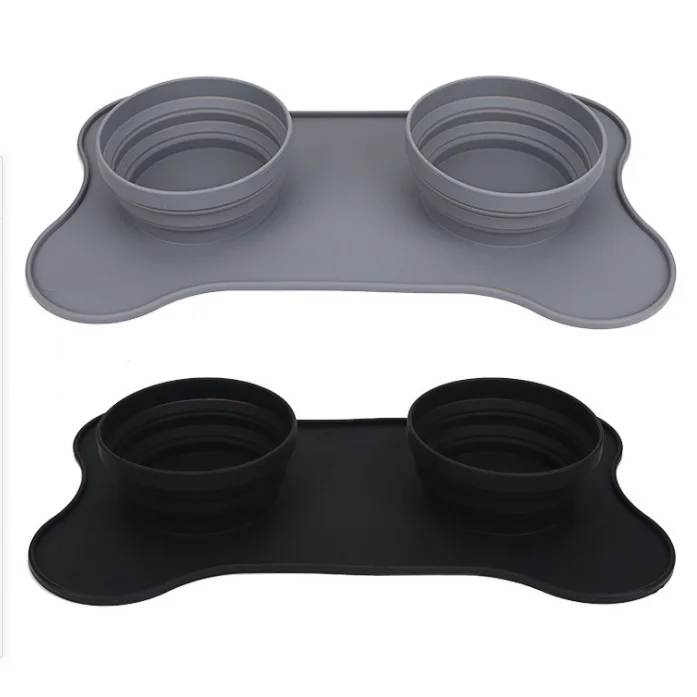 

Pet foldable silicone dog bowl feeding coasters, Black,gray