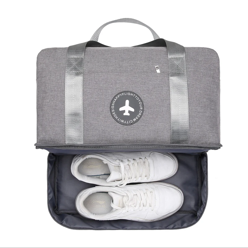 

Promotional New Design Waterproof Foldable Travel Bags Gifts Silk Unisex Duffel Tote Logo Item Luggage handbag Sports Gym Bag, Pink grey black