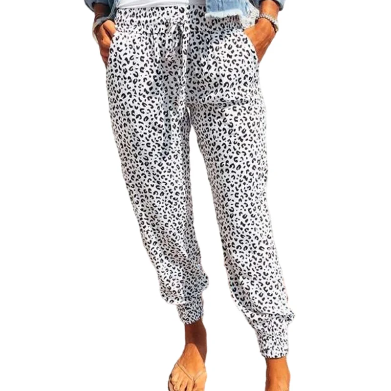 

2021 Custom Casual Loose Sport Ladies Leopard Joggers Pants Women's Trousers