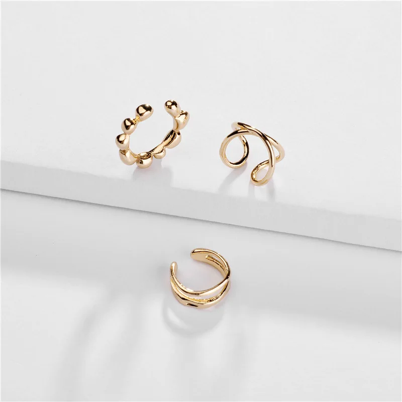 Simple jewelry accessories ear clip adjustable Gold plated brass no hole 3 pcs set ear cuff