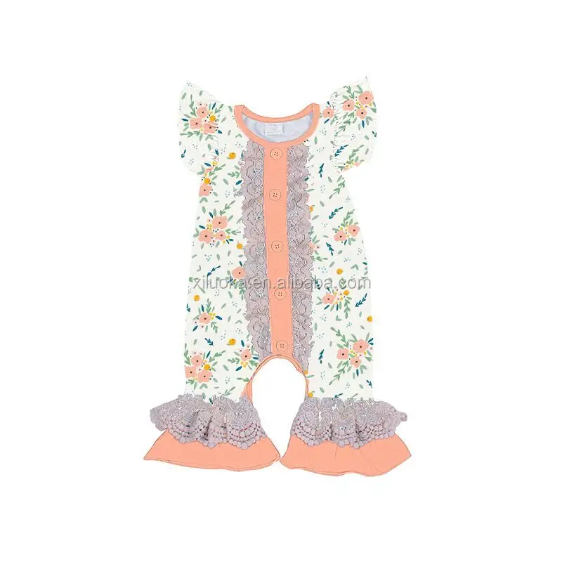 

Wholesale Toddler Clothing Floral Print Flutter Sleeve Baby Girl Summer Romper, Picture